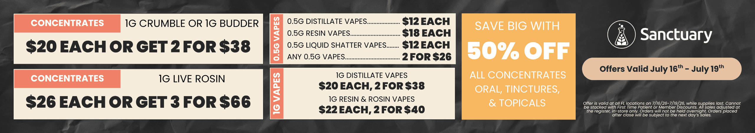 50% Off Concentrates, Vapes, & More - Cannabis deal image