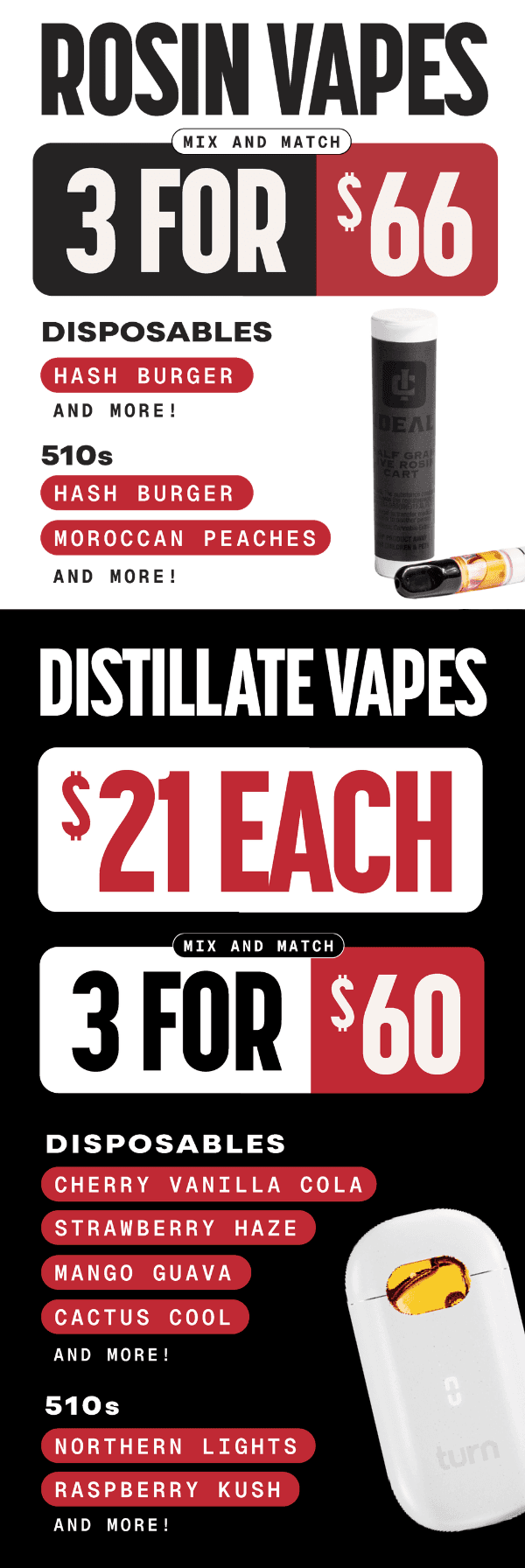 Rosin Vapes 3 for $66, Distillate Vapes $21 Each - Cannabis deal image