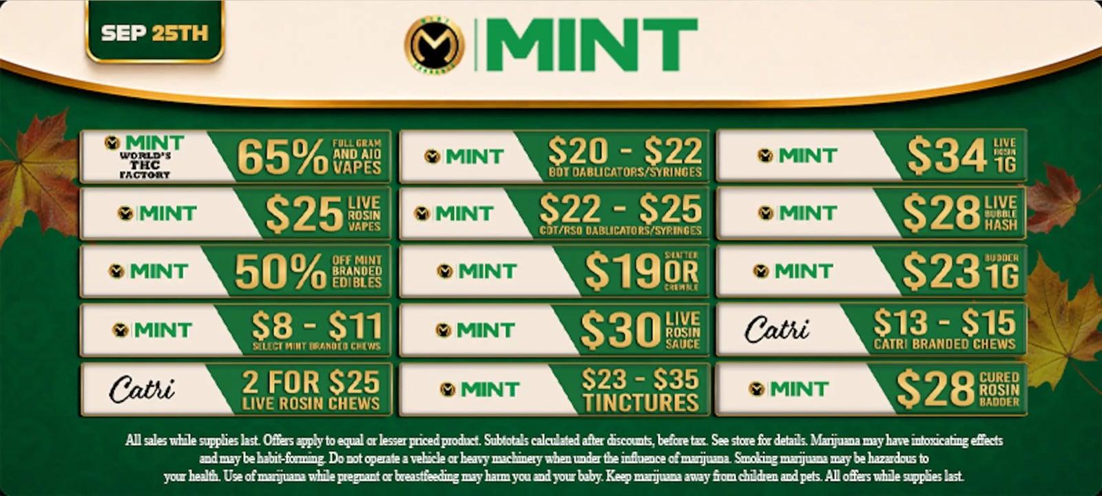 Mint 65% Off Vapes & 50% Off Edibles - Cannabis deal image