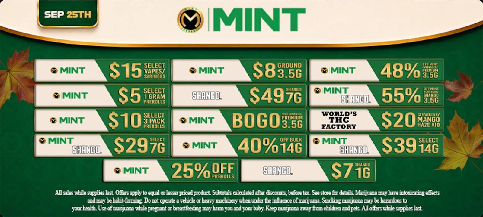 Mint 55% Off Flower & BOGO Premium - Cannabis deal image