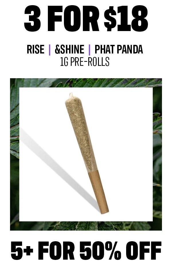 3 for $18 & 5+ for 50% Off Pre-Rolls - Cannabis deal image