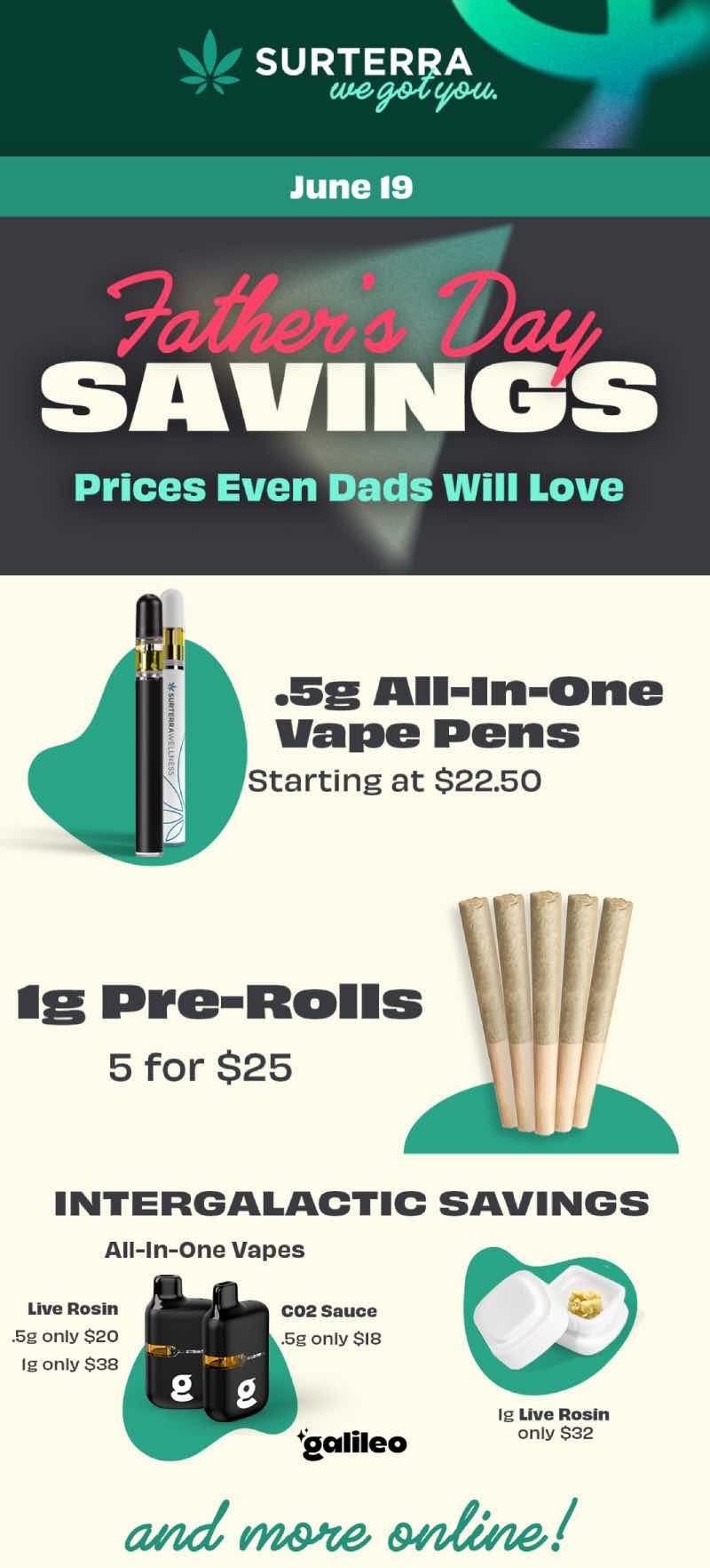 Father's Day Savings on Vapes & Pre-Rolls - Cannabis deal image